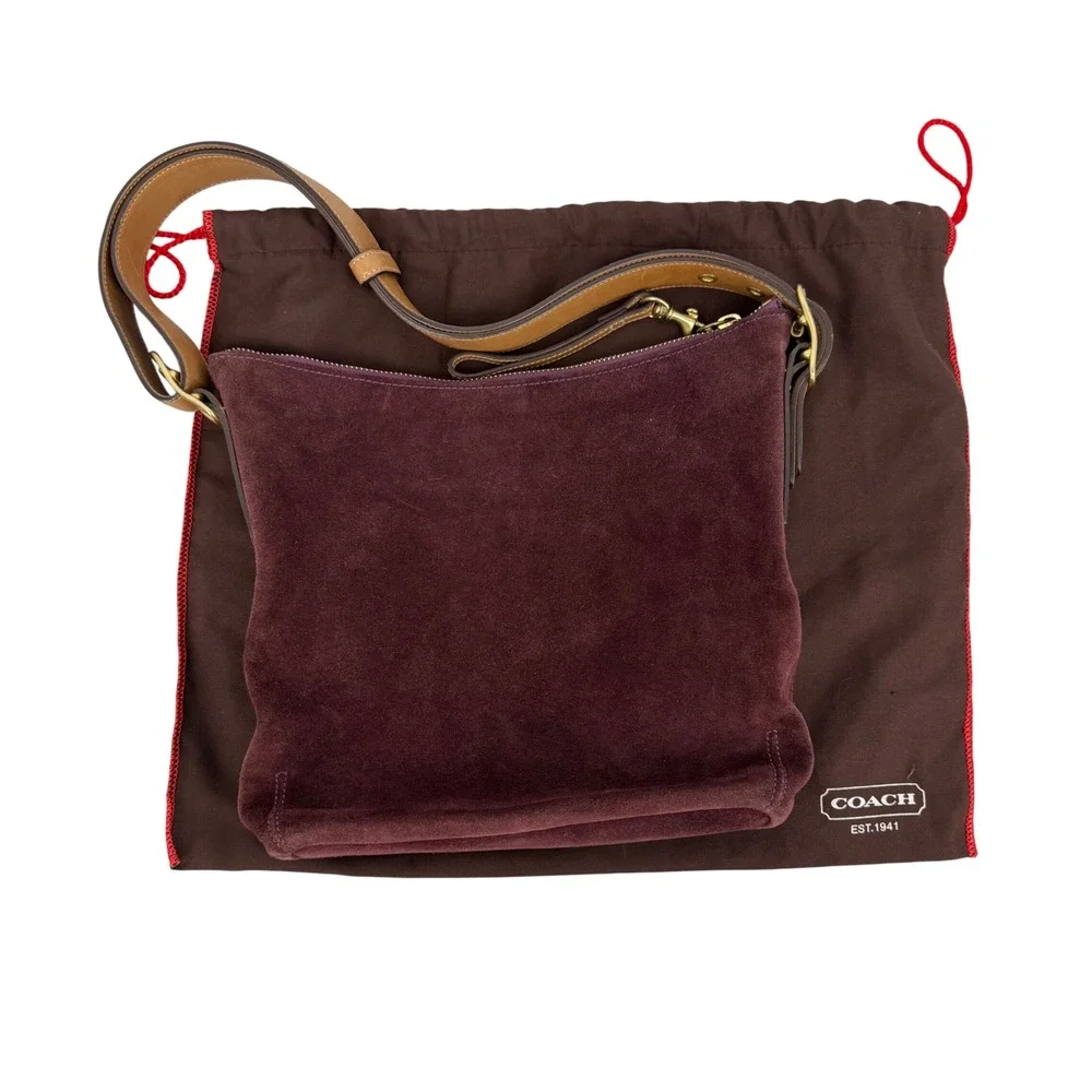 Vtg Coach Legacy Slim Suede Hobo Plum Suede Rare Excellent Leather Trim F3S-9327